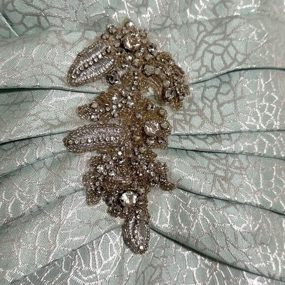 KM Collections Milla Bell Dress Sz 16 Wedding Formal Mint Green Silver Metallic - Picture 5 of 11